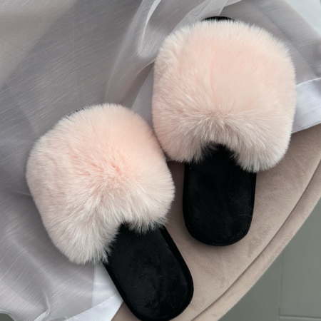 Жіночі домашні капці Halluci з хутра у рожево-чорному кольорі