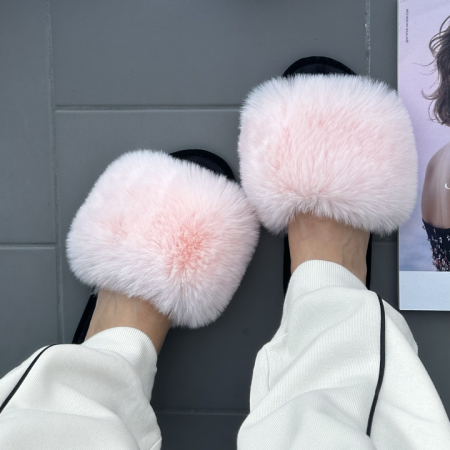 Жіночі домашні капці Halluci з хутра у рожево-чорному кольорі