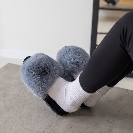 Жіночі домашні капці Halluci з хутра у сіро-чорному кольорі