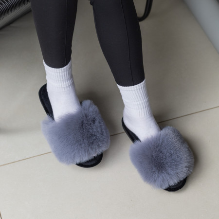 Жіночі домашні капці Halluci з хутра у сіро-чорному кольорі