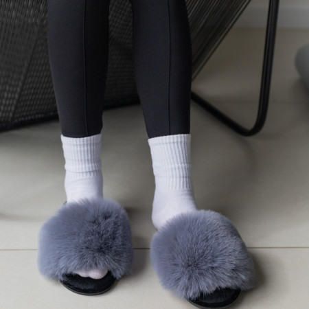 Жіночі домашні капці Halluci з хутра у сіро-чорному кольорі