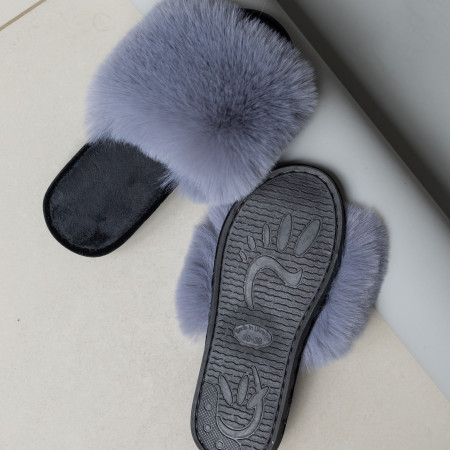 Жіночі домашні капці Halluci з хутра у сіро-чорному кольорі