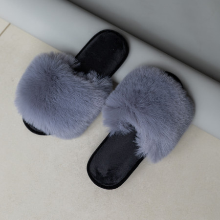 Жіночі домашні капці Halluci з хутра у сіро-чорному кольорі