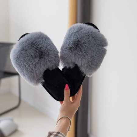 Жіночі домашні капці Halluci з хутра у сіро-чорному кольорі